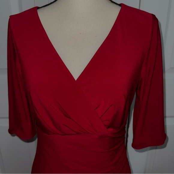 Ralph Lauren Women's Red Dress 3/4 Sleeve V-Neck Flattering‎ Sexy Evening size 6 - Picture 5 of 10